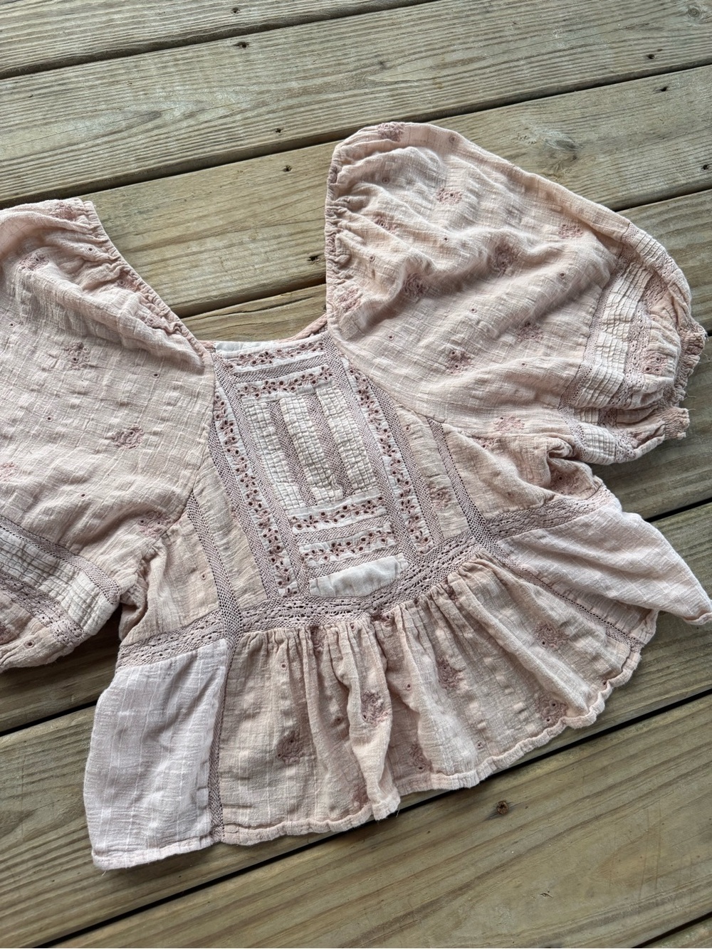 Forever That Girl | Blush Pink Embroidered Puff Sleeve Peplum Boho Top - Picture 5 of 7
